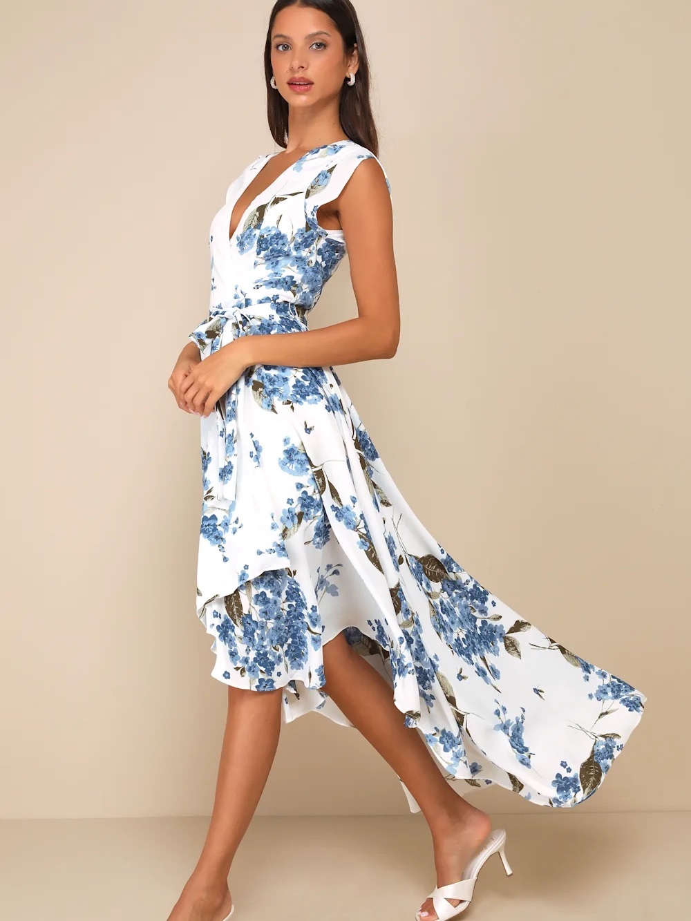 EUC Lulus French Countryside White Floral Print High-low Dress Size L